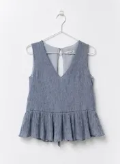 Club Monaco クラブモナコ プリーツ ノースリーブカットソー レイヤード ブルー ノースリーブ 紐 ONE PIECEのサムネイル