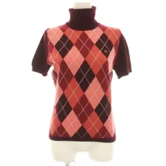 ピーエスポールスミス PS Paul Smith Women ニット カットソー 半袖 アーガイルチェック タートルネック ウール M ボルドー ピンク /HNのサムネイル