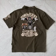 VANSON×TOM＆JERRY 半袖ポロシャツ M カーキ トムとジェリー 刺繍 ワッペン バックプリント バンソンのサムネイル