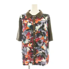 ピーエスポールスミス PS Paul Smith ニット切替 シャツ ブラウス 花柄 総柄 半袖 シルク混 XL 茶色 マルチカラー KRPSIM0310 /YMのサムネイル
