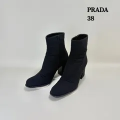PRADA Italy archive stretch chunky boots 38 BLK プラダ ポリエステル チャンキーヒール サイドジップ ブーツ ブラック 無地 裏地レザー 定番 人気のサムネイル