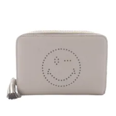 アニヤハインドマーチ ANYA HINDMARCH パンチング スマイリーウィンク ミニウォレット 財布 二つ折り ラウンドファスナー レザー グレー /YO9のサムネイル