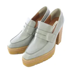 アメリヴィンテージ Ameri VINTAGE ローファー パンプス スクエアトゥ チャンキーヒール レザー バイカラー M 水色 ライトブルー 茶 ブラウン /BBのサムネイル