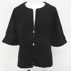 コムサ COMME CA 七分袖 ニット カーディガン 13 黒系 ブラック 無地 加工 袖スリット ホックのサムネイル