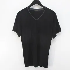 コムサメン COMME CA MEN 半袖 ニット カットソー M 黒系 ブラック バイカラー Vネック シワ加工 リブのサムネイル