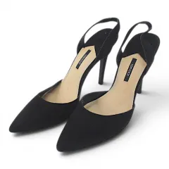 フォーエバー21 FOREVER21 パンプス バックストラップ ハイヒール 25.5cm ブラック 黒系 スエード 調のサムネイル
