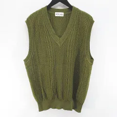 ピエールカルダン Pierre Cardin ノースリーブ ニット セーター ベスト Vネック L 緑系 グリーン リブ 毛 ウールのサムネイル