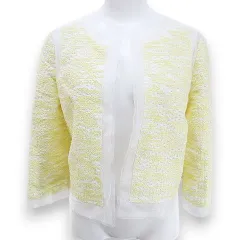 ランバン LANVIN ノーカラージャケット 薄手 カーディガン 前開き 40 黄 イエロー系 日本製 シースルー 透け感 のサムネイル