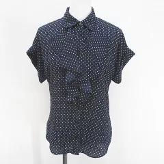 ローレンラルフローレン LAUREN RALPH LAUREN 水玉 ドット 半袖 シャツ ブラウス XXS 紺系 ネイビー フリル ロールアップのサムネイル