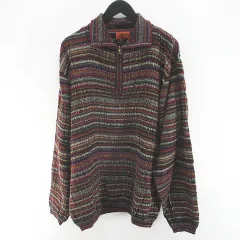 ミッソーニ MISSONI ボーダー 長袖 ニット セーター クォータージップ 52 赤系 レッド イタリア製 モヘヤ 毛 ウールのサムネイル