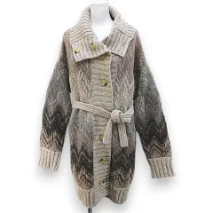 マックスマーラ ウィークエンドライン MAX MARA WEEKEND LINE 長袖 ニット カーディガン ロング丈 M ベージュ 総柄 ボタン リブのサムネイル