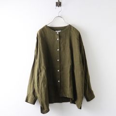 HUIS. 遠州織物 オーガニックコットンバンドカラーワイドブラウス