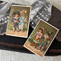 フランス アンティーク クロモス クロモカード 2枚セット 子ども 貴族衣装 コスチューム Costume Charles Directoire 金彩 エフェメラ ブロカント 蚤の市　ヴィクトリアン ロココ
