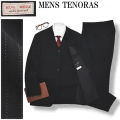 メンズ ティノラス MENS TENORAS ピンストライプ柄 シングル 3B 3ピース スーツ セットアップ 上下 テーラードジャケット スラックスパンツ ジレベスト 春夏 M ブラック メンズのサムネイル
