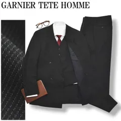 【美品】 ガルニエ テットオム GARNIER TETE HOMME ダブル 4B 3ピース スーツ セットアップ 上下 テーラードジャケット スラックスパンツ ジレベスト 春夏 M メンズのサムネイル
