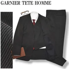 ガルニエ テットオム GARNIER TETE HOMME シングル 2B 3ピース スーツ セットアップ 上下 テーラードジャケット スラックスパンツ ジレベスト 春夏 M チャコールグレー メンズのサムネイル