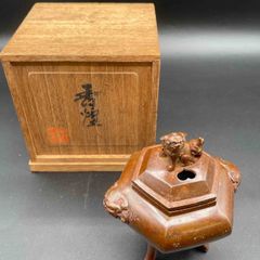 共箱付き】銅製 三足香炉 獅子蓋 茶道具 香道具 骨董 古美術 置物