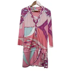 良品 EMILIO PUCCI エミリオプッチ プッチ柄 シルク100％ チュニック カットソー 38 ピンク レディース 古着 中古 USEDのサムネイル