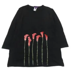 未使用 TREND Les Copains レコパン Tシャツ 七分袖 ラウンドネック 花柄 プリント カットソー ストレッチ 44 ブラック レディース 古着 中古 USEDのサムネイル