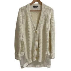 美品 ROCHAS ロシャス レース切替 Vネック ケーブルニット カーディガン サイズ40 ホワイト レディース 古着 中古 USEDのサムネイル