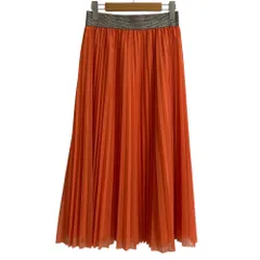 美品 VIVIENNE TAM ヴィヴィアンタム COLOR LAYERED SKIRT パワーネット プリーツ ロングスカート サイズ40 オレンジ レディース 古着 中古 USEDのサムネイル
