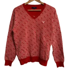 美品 Callaway キャロウェイ ロゴ刺繍 ニット セーター ゴルフウェア サイズL レッド メンズ 古着 中古 USEDのサムネイル