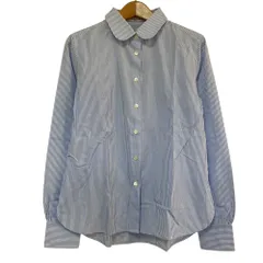 美品 OLD ENGLAND オールドイングランド ラウンドカラー ロングスリーブ ストライプシャツ 58106281 サイズ38 ブルー レディース 古着 中古 USEDのサムネイル