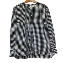 美品 OLD ENGLAND オールドイングランド ギンガムチェック ノーカラー ロングスリーブ ブラウス 57106381 サイズ36 ブラック レディース 古着 中古 USEDのサムネイル