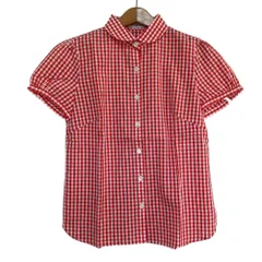 美品 OLD ENGLAND オールドイングランド ラウンドカラー ギンガムチェック ショートスリーブブラウス 58106821 サイズ36 レッド レディース 古着 中古 USEDのサムネイル