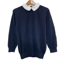 美品 OLD ENGLAND オールドイングランド フリルカラー ニットカットソー 570-511200201 サイズ36 ネイビー レディース 古着 中古 USEDのサムネイル