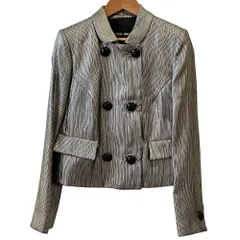 美品 GIORGIO ARMANI ジョルジオアルマーニ メタリックプリント リボン ダブルブレスト テーラードジャケット 38 シルバーカラー レディース 古着 中古 USEDのサムネイル