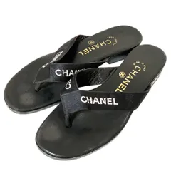 CHANEL シャネル ヴィンテージ ロゴジャガード フラット トングサンダル サイズ37 23.5cm ブラック レディース 古着 中古 USEDのサムネイル