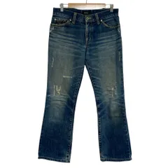 良品 BURBERRY BLACK LABEL バーバリーブラックレーベル ダメージ加工 フレアデニムパンツ サイズ76 インディゴ メンズ 古着 中古 USEDのサムネイル