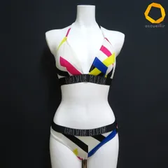 #se カルバンクライン Calvin Klein 水着 S オフホワイト 黒 マルチ 総柄 ビキニ セパレート ロゴ 上下 レディース [997676] k01のサムネイル