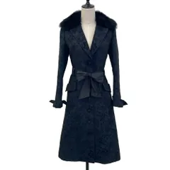 Rene ルネ フォックスファーカラー エンブロイダリー ベルテッド ロングコート 38 ネイビー レディース 古着 中古 USEDのサムネイル