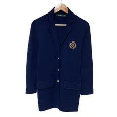美品 LAUREN RALPH LAUREN ローレンラルフローレン 金ボタン エンブレム ニットブレザー テーラードジャケット M ネイビー レディース 古着 中古 USEDのサムネイル