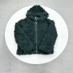 GUESS ゲス クロップド ファー ジャケット フード グリーン レディース Sのサムネイル