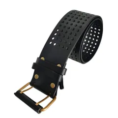 美品 Yves Saint Laurent イヴサンローラン リヴゴーシュ パンチングレザー ダブルピンバックル ベルト 172141 W28 70cm ブラック レディース 古着 中古 USEDのサムネイル