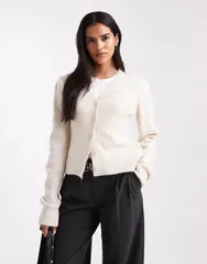 エイソス レディース アウター カーディガン ニット ASOS DESIGN knit cardigan with structured sleeves in ecru Ecru エクリュのサムネイル