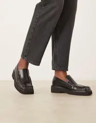 エイソス レディース シューズ スリッポン・ローファー ローファー ASOS DESIGN Myrtle square toe loafers Black ブラックのサムネイル