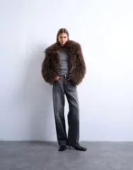 トップショップ レディース アウター コート Topshop faux Mongolian fur bomber coat in chocolate ChocolateMink チョコレートのサムネイル
