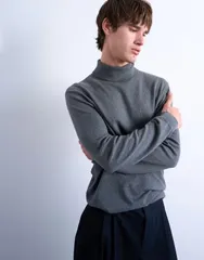 トップマン メンズ アウター ニット・セーター タートルネック セーター ニット Topman essential knit turtleneck sweater in charcoal CHARCOのサムネイル