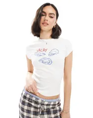 エイソス レディース トップス Tシャツ リブ グラフィック ASOS DESIGN ribbed baby tee with oyster graphic WHITE ホワイトのサムネイル