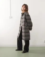 モンキ レディース アウター ジャケット・ブルゾン ウール コート Monki hairy faux wool coat plaid Gray Check グレーのサムネイル