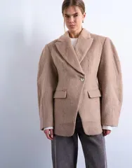 トップショップ レディース アウター ジャケット・ブルゾン ウエストマーク コート ブレザー Topshop brushed ovoid sleeve cinched waist blazer coaのサムネイル