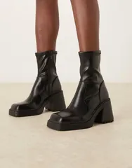 エイソス レディース シューズ ブーツ・レインブーツ プラットフォームブーツ プラットフォーム ブーツ ヒール ASOS DESIGN Wide Fit Reign square toe midheeのサムネイル
