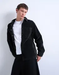 トップマン メンズ トップス シャツ コーデュロイ Topman washed corduroy overshirt Black ブラックのサムネイル