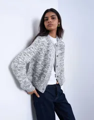 トップショップ レディース アウター カーディガン ニット Topshop knit salt and pepper cardigan Gray and white ホワイトのサムネイル