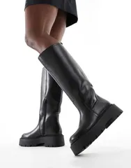 エイソス レディース シューズ ブーツ・レインブーツ ASOS DESIGN Carmen chunky flat knee boots Black ブラックのサムネイル