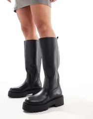 エイソス レディース シューズ ブーツ・レインブーツ ASOS DESIGN Wide Fit Carmen chunky flat knee boots Black ブラックのサムネイル